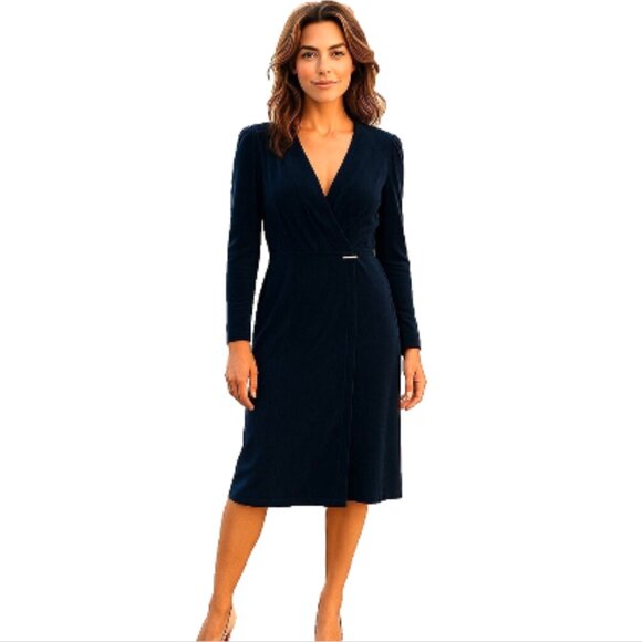 VTG Black Velvet Wrap Dress Sz 12 Midi Holiday Christmas Cocktail Party - Picture 6 of 11